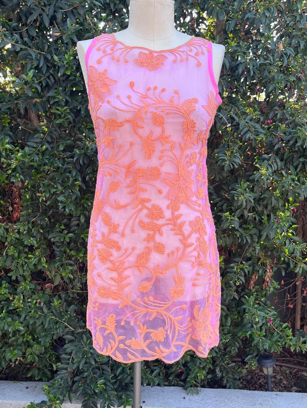 Yoana Baraschi Pink Embroidered Sheer Overlay Mini Dress Size 2 Fairy
